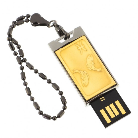 Флеш-карта с гравировкой символа знака зодиака "Рыбы" Златоуст USB 2.0 32 Gb в подарочной упаковке
