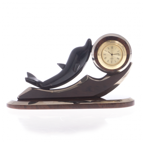 Декоративные часы "Дельфин" камень обсидиан