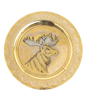 Декоративная тарелка с гравюрой "Лось" 22,5 см в подарочной упаковке Златоуст