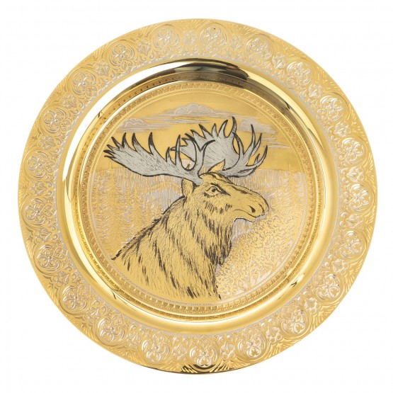 Декоративная тарелка с гравюрой "Лось" 22,5 см в подарочной упаковке Златоуст