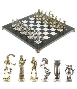 Игровой набор шахматы настольные "Минотавр" доска 36х36 см камень мрамор змеевик фигуры металлические