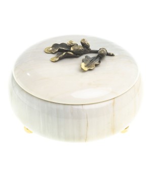 Шкатулка круглая "Желуди" камень мрамор 15х15х8 см
