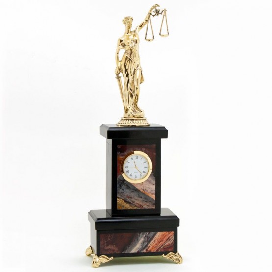 Декоративные часы из яшмы с бронзой "Богиня правосудия Фемида" - ВИП подарок судье