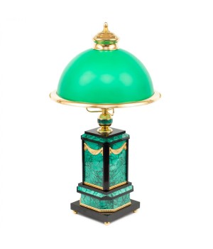 Настольная лампа для рабочего стола из натурального малахита зеленый плафон