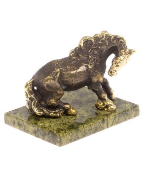 Статуэтка из бронзы "Конь тяжеловоз" камень змеевик / бронзовая статуэтка / декоративная фигурка / подарок из камня