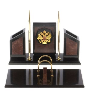 Письменный набор "Супер" с гербом РФ камень лемезит 124523