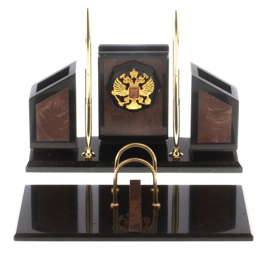 Письменный набор "Супер" с гербом РФ камень лемезит 124523