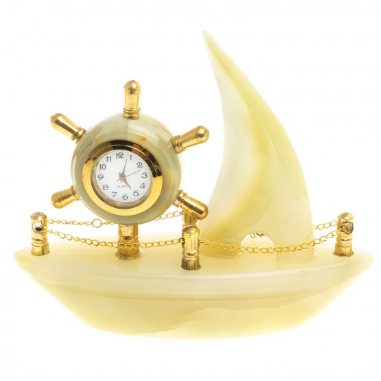 Часы "Яхта" из камня оникс (5) / часы настольные / часы декоративные / часы кварцевые / часы подарочные