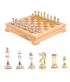 Шахматный ларец "Стаунтон" доска дерево бук 39х39 см фигуры металлические / Шахматы подарочные / Шахматный набор / Настольная игра