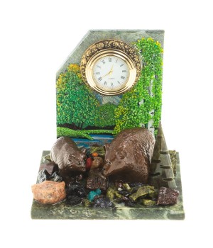 Часы "Медведица с медвежонком" змеевик 116076