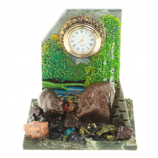 Часы "Медведица с медвежонком" змеевик 116076