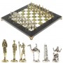 Декоративные шахматы "Древний Египет" доска 32х32 см из камня мрамор змеевик фигуры металлические