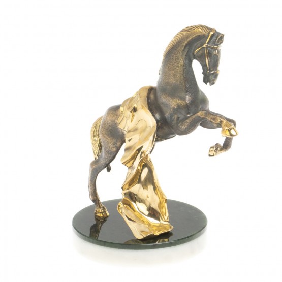 Бронзовая статуэтка "Конь с попоной" на подставке из нефрита 127023