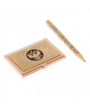 Подарочный набор карманная визитница с ручкой "Герб России" - оригинальный подарок бизнес партнеру