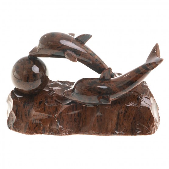 Декоративная фигурка "Пара дельфинов" камень обсидиан