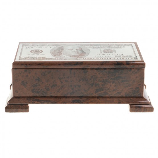 Шкатулка для денег "Купюра 100 долларов" камень обсидиан