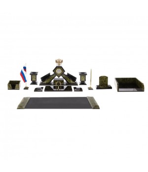 Письменный набор "Герб" с лотком для бумаг А4 и бюваром камень змеевик 124559