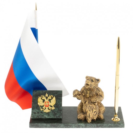 Флагшток с ручкой "Медведь на пне" из змеевика 129633