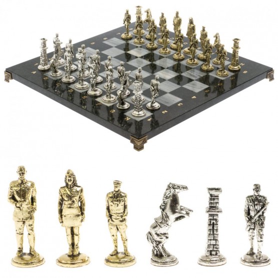 Шахматы "Великая Отечественная война" из серого мрамора доска 40х40 см 129839