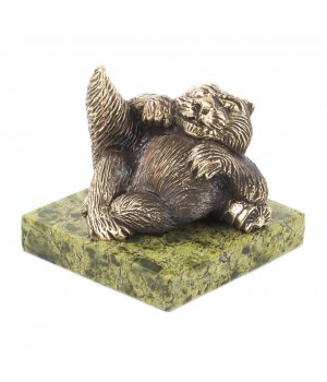 Статуэтка из бронзы и змеевика "Кот лежит" 119833