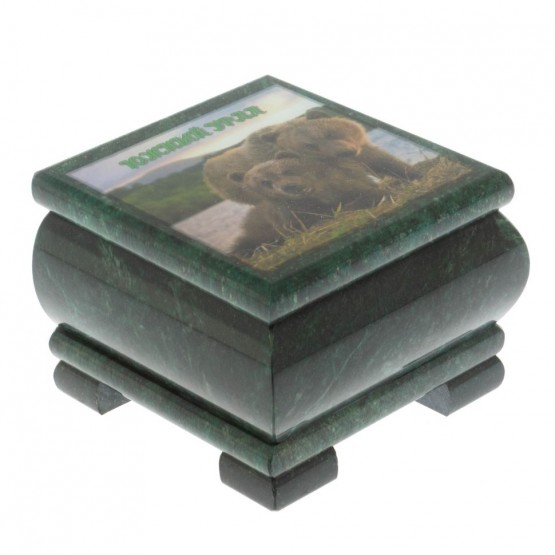 Шкатулка "Мишки" из змеевика 10х10х7 см 128856