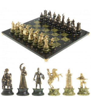 Шахматы подарочные "Турецко-европейская война" камень змеевик бронза 48х48 см 117806 Шахматы подарочные "Турецко-европейская война" камень змеевик бронза 48х48 см 117806
