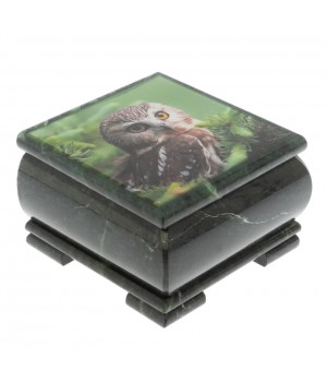 Шкатулка "Сова" из змеевика 13х13х8 см 129388