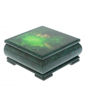 Шкатулка "Хозяйка медной горы" из змеевика 18х18хх8 см 128337 Шкатулка "Хозяйка медной горы" из змеевика 18х18хх8 см 128337