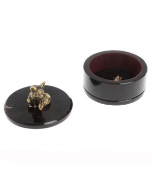 Шкатулка круглая "Лисенок" из черного обсидиана 7,5х7,5х8 см 130051