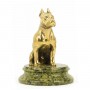 Декоративная статуэтка фигурка из бронзы собака "Стафорд" на подставке из камня змеевик