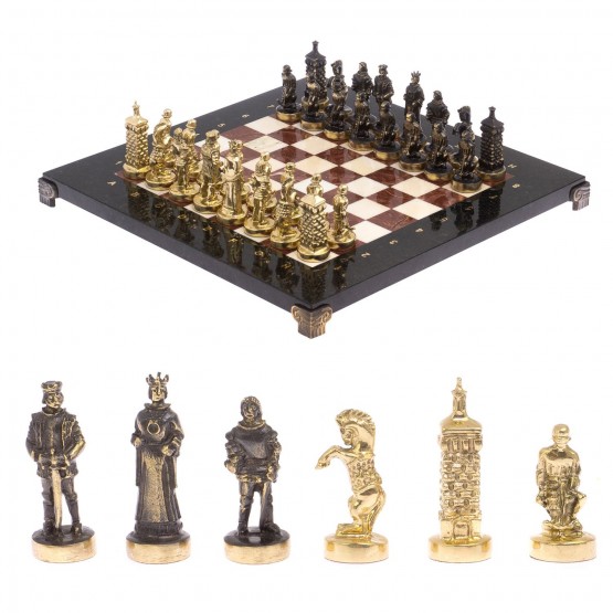 Шахматы бронзовые "Европейские" доска 32х32 см лемезит мрамор / Шахматы подарочные / Шахматный набор в подарок / Настольная игра для взрослых и детей