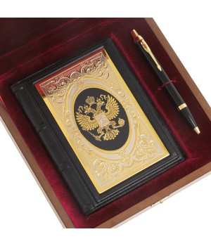 Подарочный набор "Держава" ежедневник А6 натуральная кожа недатированный и ручка Parker в деревянной упаковке Златоуст