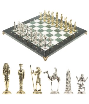 Сувенирные шахматы "Древний Египет" доска 40х40 см камень мрамор змеевик фигуры металлические