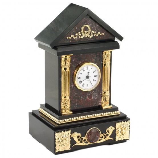 Каменные часы с бронзой "Домик" из креноида и долерита 120187