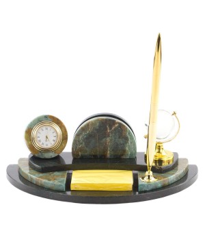Настольный мини-набор "Глобус" с блоком бумаг и ручкой камень офиокальцит