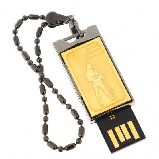 Флеш-карта с гравировкой символа знака зодиака "Водолей" Златоуст USB 2.0 32 Gb в подарочной упаковке