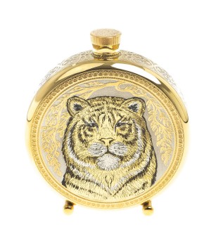 Подарочная фляжка с гравюрой "Тигр" в деревянной коробке Златоуст