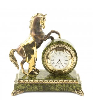 Настольные часы из бронзы и змеевика "Конь на дыбах" 119544