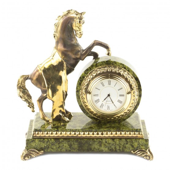 Настольные часы из бронзы и змеевика "Конь на дыбах" 119544
