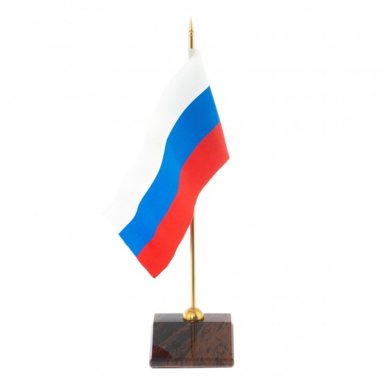 Флагшток на стол с флагом РФ из камня обсидиан 6,5х7,7х28 см