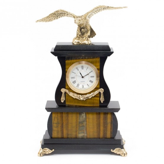 Декоративные часы "Орел" камень тигровый глаз бронза 115048