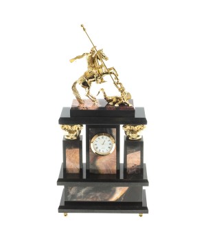 Каминные часы из яшмы "Георгий Победоносец" с бронзой 113092
