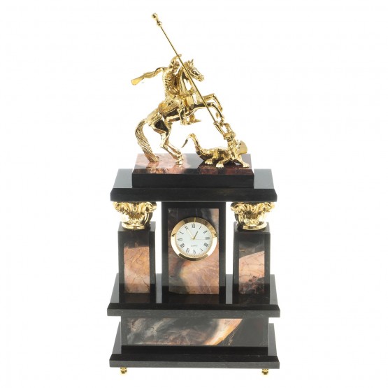 Каминные часы из яшмы "Георгий Победоносец" с бронзой 113092