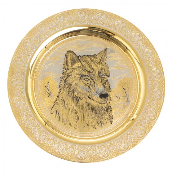 Декоративная тарелка с гравюрой "Волк" 22,5 см в подарочной упаковке Златоуст