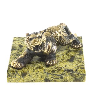 Статуэтка фигурка из бронзы "Рычащий тигр" камень змеевик