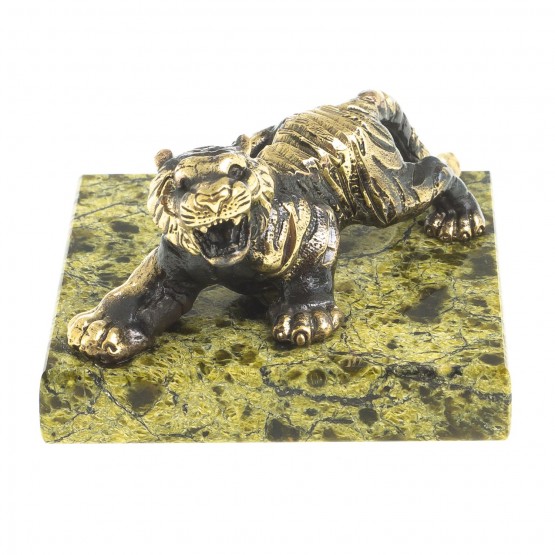 Статуэтка фигурка из бронзы "Рычащий тигр" камень змеевик