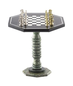 Шахматный стол из камня с металлическими фигурами "Древний Рим" 121469