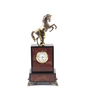 Декоративные часы "Конь с попоной" камень яшма бронза