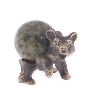 Фигурка статуэтка "Медведь с шаром" бронза камень змеевик 122068