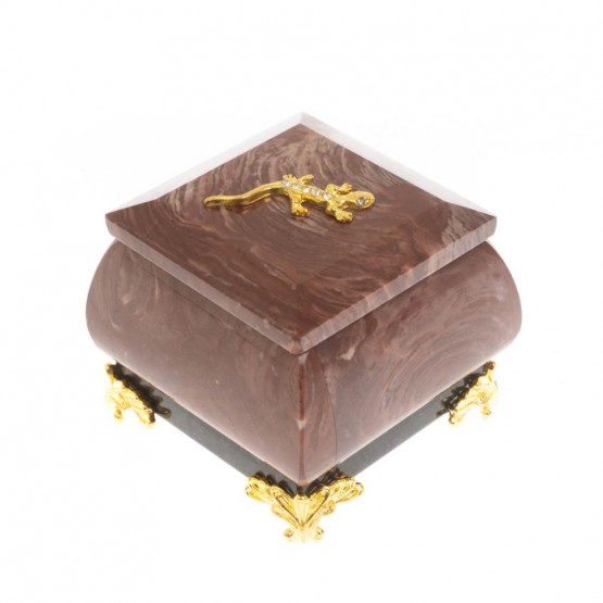 Шкатулка квадратная с ящерицей камень лемезит 6х6х5 см 129822